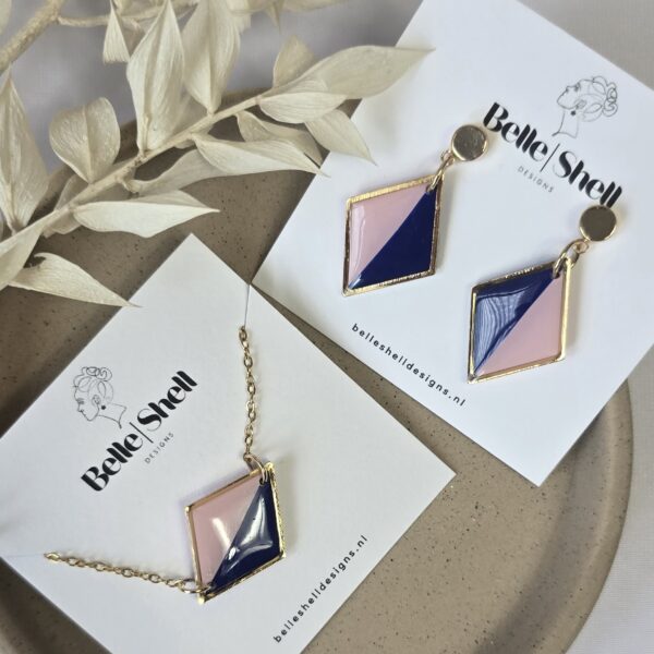Oorbellen 'Saar Blauw-Roze'