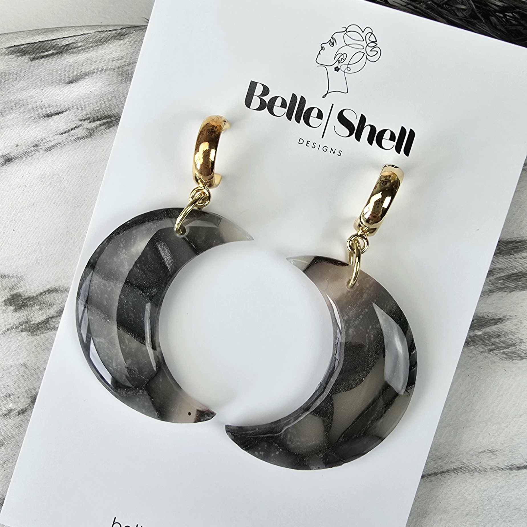 Handgemaakte unieke oorbellen Marble Moon 4 Oorbellen 'Marble Moon'